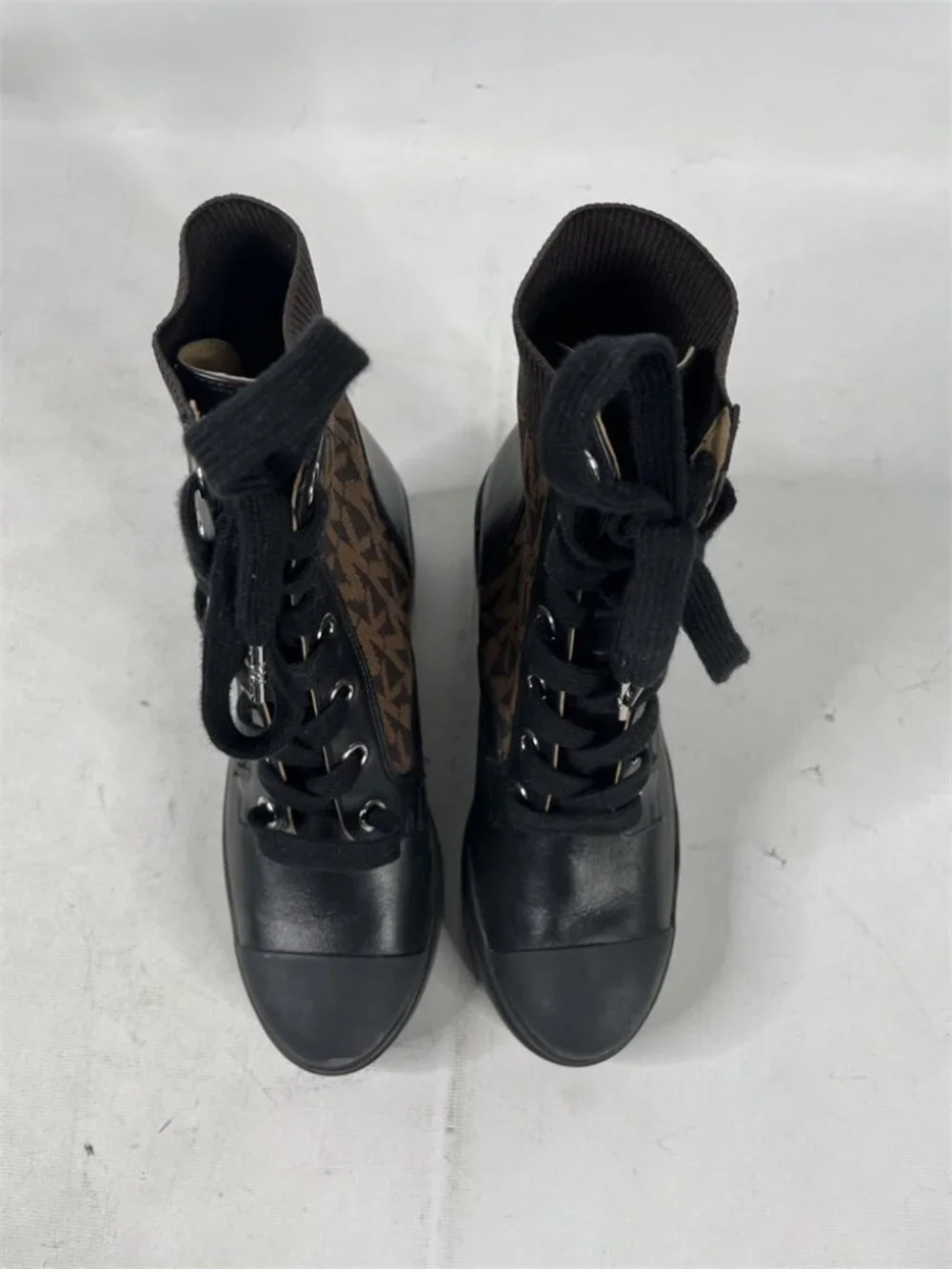 MICHAEL MICHAEL KORS Brea Leather and Logo Jacquard Combat Boot Size 6
